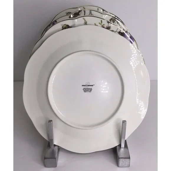 4 Salad Plates Stechcol Gracie Bone China Coastline WhitePurple7 1/2" New